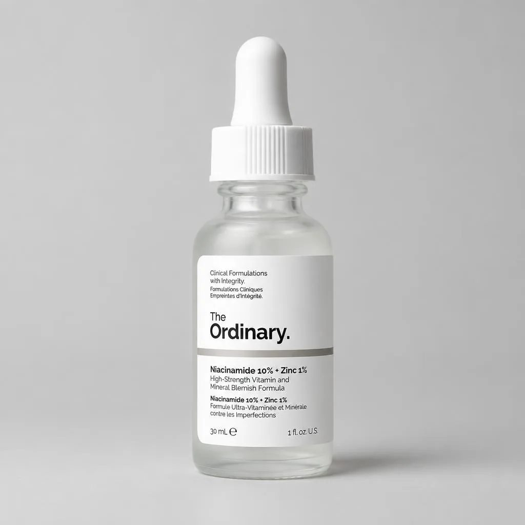 The Ordinary serum in a white dropper bottle.